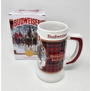 Budweiser 2021 Limited Edition 42nd Anniversary Plaid Holiday Stein Mug COA NIB